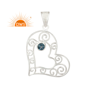 Collar con Colgante de Topacio Azul de Londres Natural en Plata de Ley 925, Tendencia en Ventas 2026, Fabricante de Joyería - Product Image 1