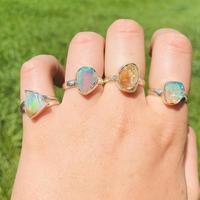 Anillo de Ópalo Etíope Natural en Bruto, Hermoso y Precioso, con Gema de Ópalo en Bruto, Joyería de Plata Esterlina al por Mayor, Anillos Sueltos Genuinos de Ópalo Fuego en Bruto