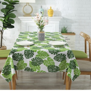 Nappe de table en polyester/coton vert et blanc à motifs de feuilles de Monstera, 140x200 cm, style tropical, tissée, imprimée, pour intérieur/extérieur, toutes saisons - Product Image 2