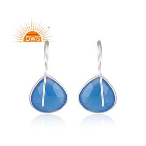 Boucles d'oreilles pendantes en pierre de calcédoine bleue naturelle, pierre précieuse, argent Sterling 925, vente en gros - Product Image 3