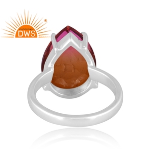 Último Diseño en Plata de Ley Fina con Turmalina Natural Bio Multicolor y Cuarzo Doble, Anillo Apilable para Boda o Fiesta, Certificado - Product Image 4