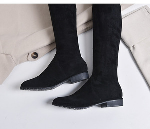 Yeni varış moda bayanlar streç diz üzerinde yüksek topuklar süet kış kadın uyluk yüksek çizmeler - Product Image 6