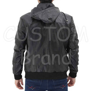 แจ็กเก็ตหนังเข้ารูปสำหรับผู้ชาย, เสื้อแจ็คเก็ตหนังเข้ารูปคอตั้งโลโก้ด้านหน้าอบอุ่นดีไซน์เป็นกระเป๋าแฟชั่นกันลม - Product Image 4