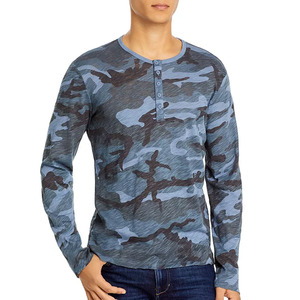 Camo ขายส่ง Heavy GSM Henley เสื้อเชิ้ตแขนยาวสำหรับผู้ชาย,ผ้าฝ้าย/โพลีเอสเตอร์แท้ - Product Image 1