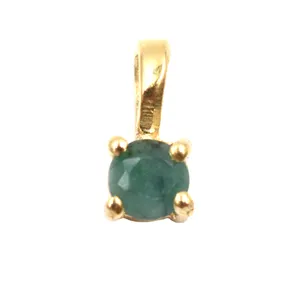 Emerald Sterling Silver 7 MM Round Shape Gold Plated Pendant