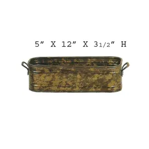 Macetas y jardineras de metal para interiores y exteriores Maceta de metal de diseño de lujo Amarillo Oxidado Rectangular Grande para exteriores - Product Image 1