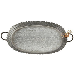 Cesta de bandeja para servir ovalada chapada en plata antigua, tamaño personalizado, acero, decoración del hogar, patrón de dos asas, estilo árabe, suministrado - Product Image 3