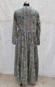 Wholesale Cotton Block Printed Fabric Dress <b>Shirt</b> Pattern Button Down, Pockets Sewing Pleated A-line Dress Casual Women Clothing - Product Image 5