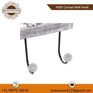 High Quality MDF <b>Coat</b> Rack with 4 Hooks Carved <b>Wooden</b> Wall <b>Hanger</b> for Living Room Decorative Storage Piece Wholesale Bulk Supply - Product Image 3
