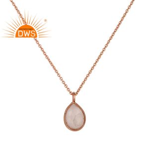 Colgante de cadena, venta al por mayor, joyería chapada en oro rosa al por mayor, plata 925, Cuarzo Rosa, fabricante de joyería de diseño de piedras preciosas - Product Image 1