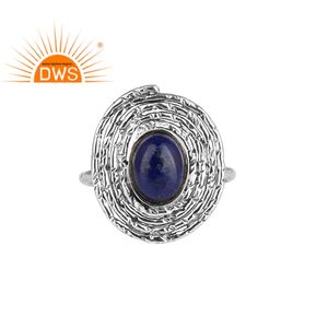 Anneau en pierres précieuses Lapis Lazuli naturelles à empiler, pour femmes, argent Sterling anodisé, vente en gros, bijoux - Product Image 1