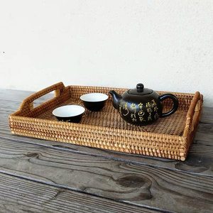 Plateaux de table en rotin tissés, forme rectangulaire, blanc, osier, marron naturel, 1 pièce - Product Image 3