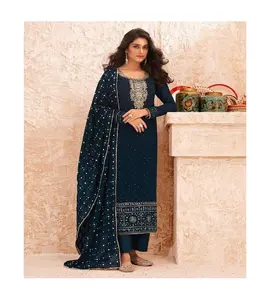 Salwar Kameez-algodón de Color azul marino exclusivo para mujeres, fabricante indio Drees