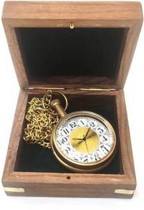 Antique Vintage <b>Pocket</b> <b>Watch</b> with <b>Chain</b> Shambles Wood Box <b>and</b> Brass <b>Chain</b> by Calvin Handicraft Novelty Gifts - Product Image 5