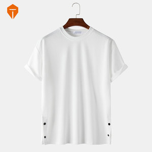 T-shirt manches courtes pour homme, ample, en coton, avec boutons latéraux, de couleur unie, Design, collection - Product Image 6