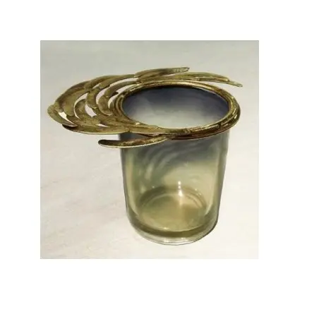 glass votive candle holder with brass antique metal top for wedding party home hotel spa Church and Festival decoration