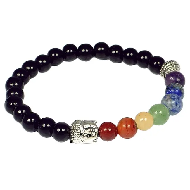 Bracelet en onyx noir 7 Chakra bouddha Agate pierre de guérison naturelle pour la méditation et l'énergie Positive pierre précieuse