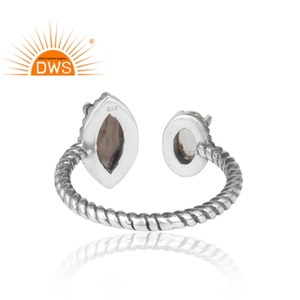 Cristal Quartz Fumé Gemme Argent Sterling Oxydé Face Bague Bijoux Fabricant Collection Classique - Product Image 4