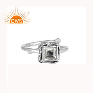 Bague carrée en argent sterling 925 avec pierre précieuse en quartz naturel taillée à la main, fabrication de bijoux - Product Image 1