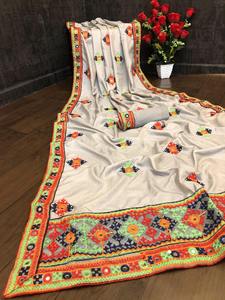 Bollywood Designer Saree Designer Miroir Travail Fleur Conception Doux Soie Tissu Impression Numérique Marron Couleur Sari avec Blouse Inde Vêtement - Product Image 6