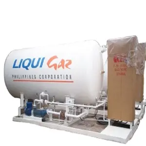 2A lpg滑橇站准备启动40立方米气罐，带单喷嘴气体分配器，用于LPG气缸或汽车加注
