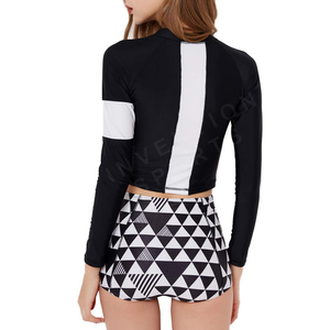 Top Selling <b>Women's</b> Thick Striped Crop Rash Guard Long Sleeve <b>Swim</b> Top Quick-Dry Stretchy Fitness Wear Crop Rash Guards on Sale - Product Image 4