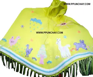 Áo Poncho Trùm Đầu Andean Arpillera Phi Giới Tính Ppunchay Peru Làm Bằng Tay Cho Trẻ Em