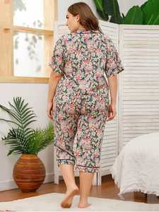 latest design plus size night wear <b>for</b> <b>women</b> wholesale luxury cotton <b>Pajamas</b> short sleeve flower v-neck <b>summer</b> causal wear - Product Image 2