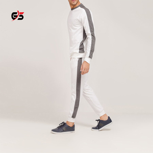 Chándal de algodón para hombre, forro polar, ajustado, diseño de tira lateral, diseño de marca personalizado, estampado de logotipo, cremallera, conjunto de chándal en blanco sólido - Product Image 5