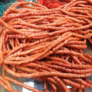 Hạt đá san hô đỏ tự nhiên Ý, hình ống trơn, 20 inch, chất lượng cao cấp, dùng làm đồ trang sức - Product Image 1