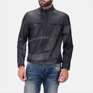 Chaqueta de cuero negro para motocicleta para hombre, chaqueta de cuero de oveja, acolchada - Product Image 1