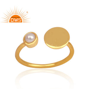 แหวนมุกน้ำจืดแหวน Openable แฮนด์เมด925แหวนเงินสเตอร์ลิงชุบทอง Midi แหวนเครื่องประดับผู้ผลิต - Product Image 2