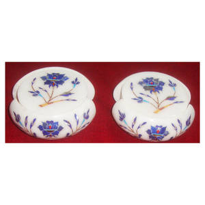 Posavasos de trabajo con incrustaciones, juego de posavasos de mármol blanco puro, azul - Product Image 1