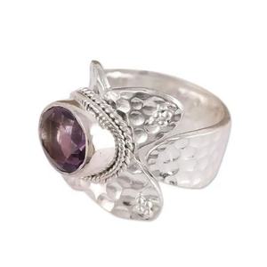 Anillo ajustable de Plata de Ley 925 con piedras preciosas de amatista, Joyería de diamantes de moda, regalo de boda, anillos Eternity Vermeil - Product Image 1