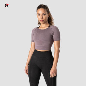 Camiseta corta de manga corta para mujer, ropa con logotipo personalizado, tela de LICRA de poliéster, ropa atlética de moda para gimnasio - Product Image 5