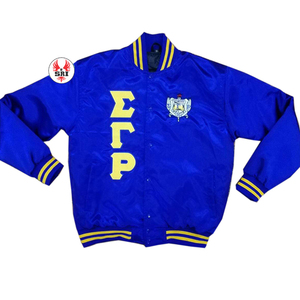 Blouson aviateur personnalisé Sigma Gamma Rho Sorority en satin de couleur brodée - Product Image 4