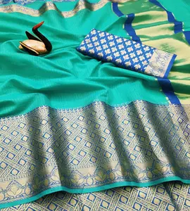 Look più moderno festival wear banarasi in seta con camicetta pezzo indiano le donne indossano sari economici a basso prezzo all'ingrosso surat