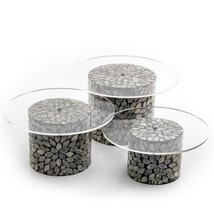 Birthday Party Celebration Classic Wooden <b>Cake</b> Platter <b>Stand</b> <b>Set</b> With Glass Top Bone Inlay Floral Designer Wooden <b>Cake</b> <b>Stand</b> - Product Image 1