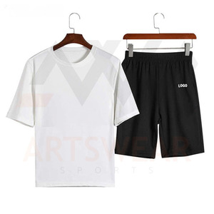 Vêtements de sport pour hommes, ensemble short d'été 100% coton polyester t-shirt décontracté avec short deux pièces uni ras du cou t-shirts ensembles 2022 - Product Image 6