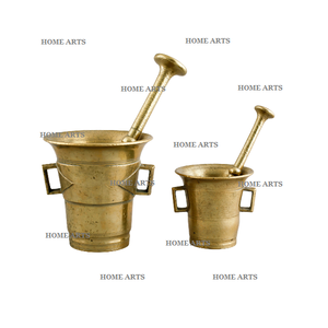 Ensemble de mortier et de pilon de forme ronde de conception classique moulin à épices en laiton poli or fait à la main pour ustensiles de cuisine - Product Image 4