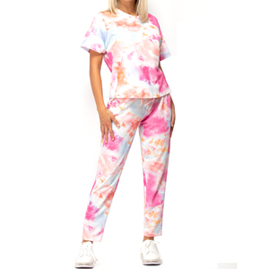 ชุดกีฬา2ชิ้นไซส์ใหญ่พิเศษสำหรับผู้หญิงชุดวิ่งโพลีเอสเตอร์น้ำหนักเบาพิมพ์ลายมัดย้อม - Product Image 2