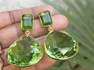 Boucles d'oreilles en argent Sterling 92.5, Quartz vert poli, bijoux d'oreille en or pour femmes et filles, cadeau chrétien - Product Image 5