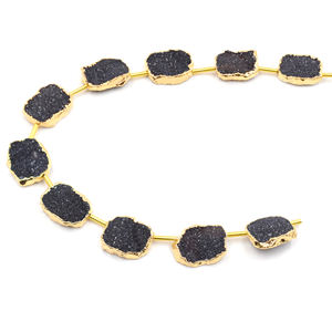 Black Druzy 12 a 14 MM Forma rectangular Lado perforado Chapado en oro 10 Beads Strand - Product Image 4