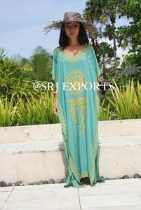 Rafraîchir Menthe Côté Fente Marque Nouveau Floral Brodé Sexy Robe Maxi Femmes Mode Offre Spéciale Été Vacances Plage Porter Longue Caftan - Product Image 2