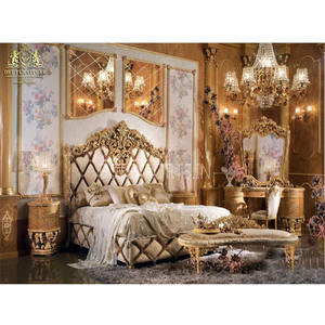Luxurious <b>Vintage</b> French Style Bedroom Set Handicraft Heavy Carved Teak Wood Luxurious Villa <b>Bed</b> Room Furniture for Home Use - Product Image 1