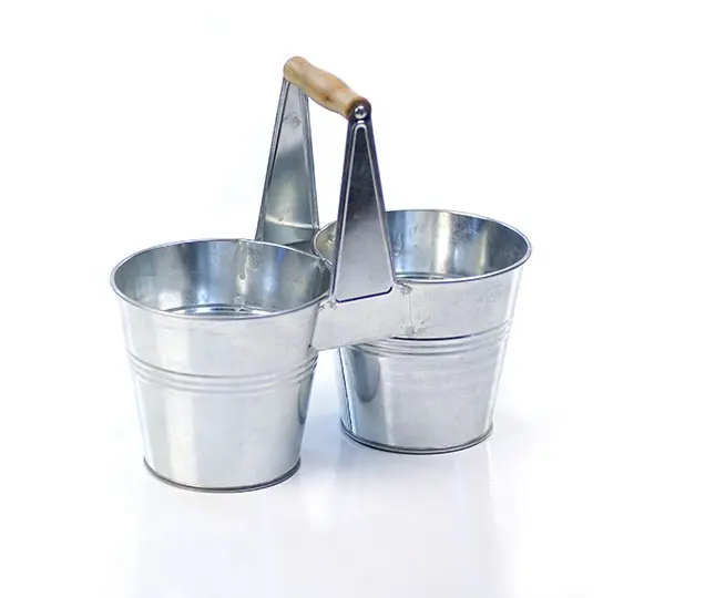 Metal Galvanized Steel Flower Pots and Planters Tin Caddy With Wooden Handles