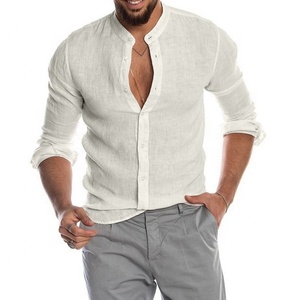 JL nuovo uomo <span class=keywords><strong>camicia</strong></span> abbottonata tinta unita camicie in <span class=keywords><strong>lino</strong></span> traspirante Plain Sky Blue camicie a maniche lunghe per gli uomini - Product Image 4