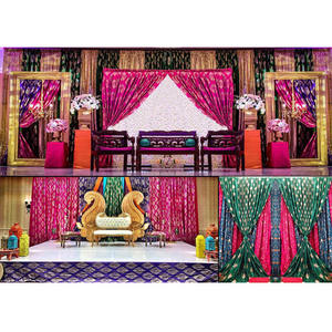 Fabulous Sangeet Stage Decor Zari Backdrops Indian Mehandi Stage Zari Backdrop <b>Curtain</b> Afgani Wedding Night Stage Zari Backdrop - Product Image 1