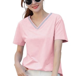Camiseta de algodón 100% para mujer, ropa de primavera y verano con cuello en v - Product Image 1