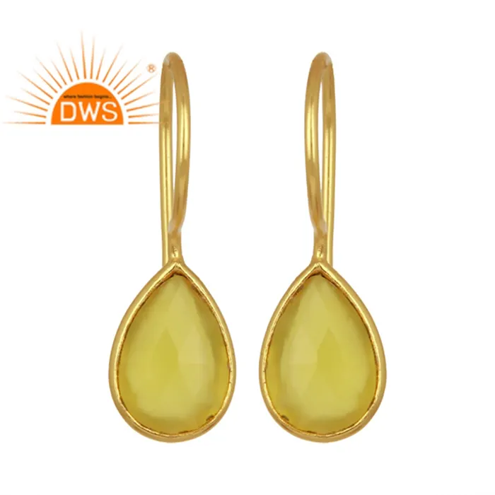 Tear Drop Yellow Chalcedony Earrings Gemstone Jewelry 14 18k Gold Plated Silver Hook Earrings Wholesale